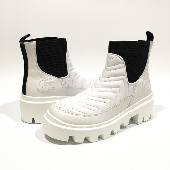 GUCCI Women's Matelassé Chelsea Ankle Boots -White Leather -US 7 -NEW - Picture 2 of 8